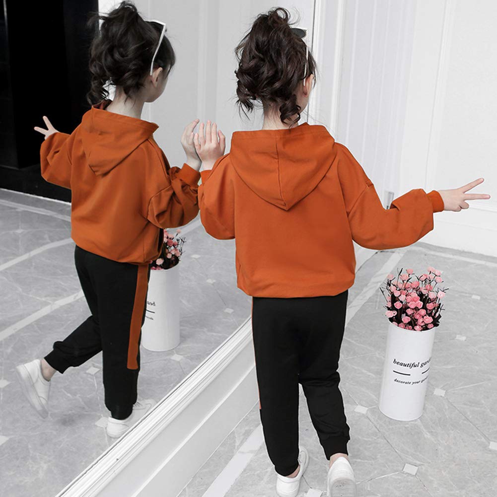 Chándal infantil para niña, chándal de 2 piezas, conjunto de ropa para el tiempo libre (sudadera + pantalones de sudadera) primavera y otoño, marrón, 116 cm