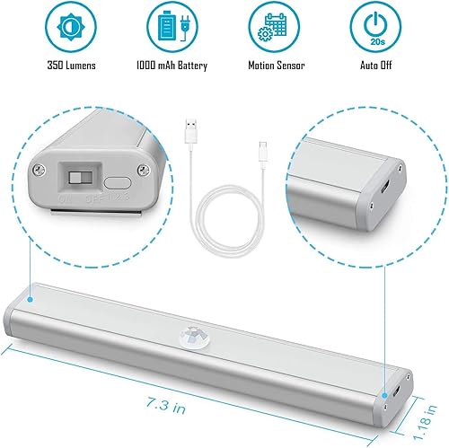 Miniatura 3 de Alltro BarLite - Paquete de 2 luces LED de control remoto activadas por movimiento, luz inalámbrica con sensor de movimiento debajo del gabinete, se