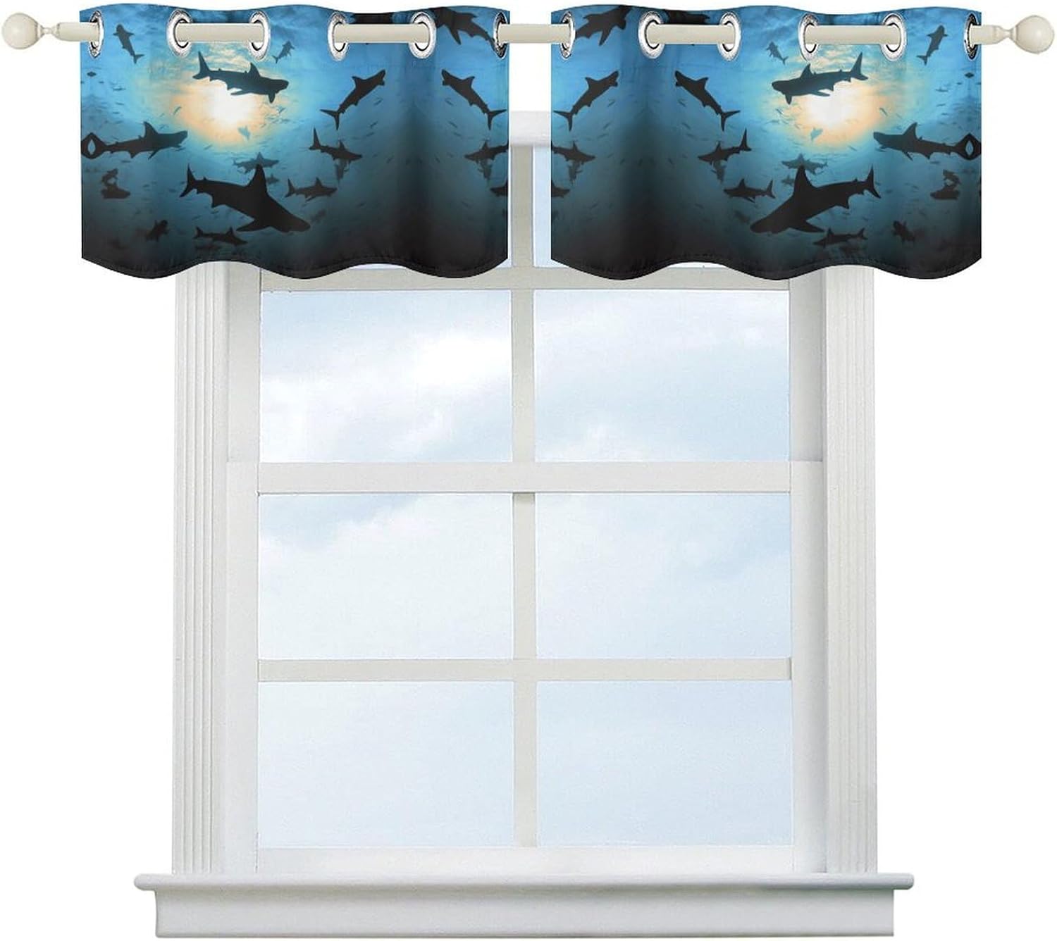 Hammerhead Sharks Printed Short Window Curtains, Grommet Small Valance, Decorative Short Curtains Suitable for Window Sills in Bedrooms, Living Rooms, Kitchens, Etc