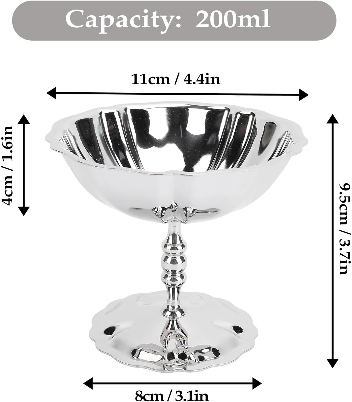 Buachois 2pack Ice Cream Cup,Stainless Steel Dessert Serving Bowls Tall Footed Dessert Cups for Home Parties Restaurants Sundae Trifle Bowls for Ice Cream Custard Mousse Salad
