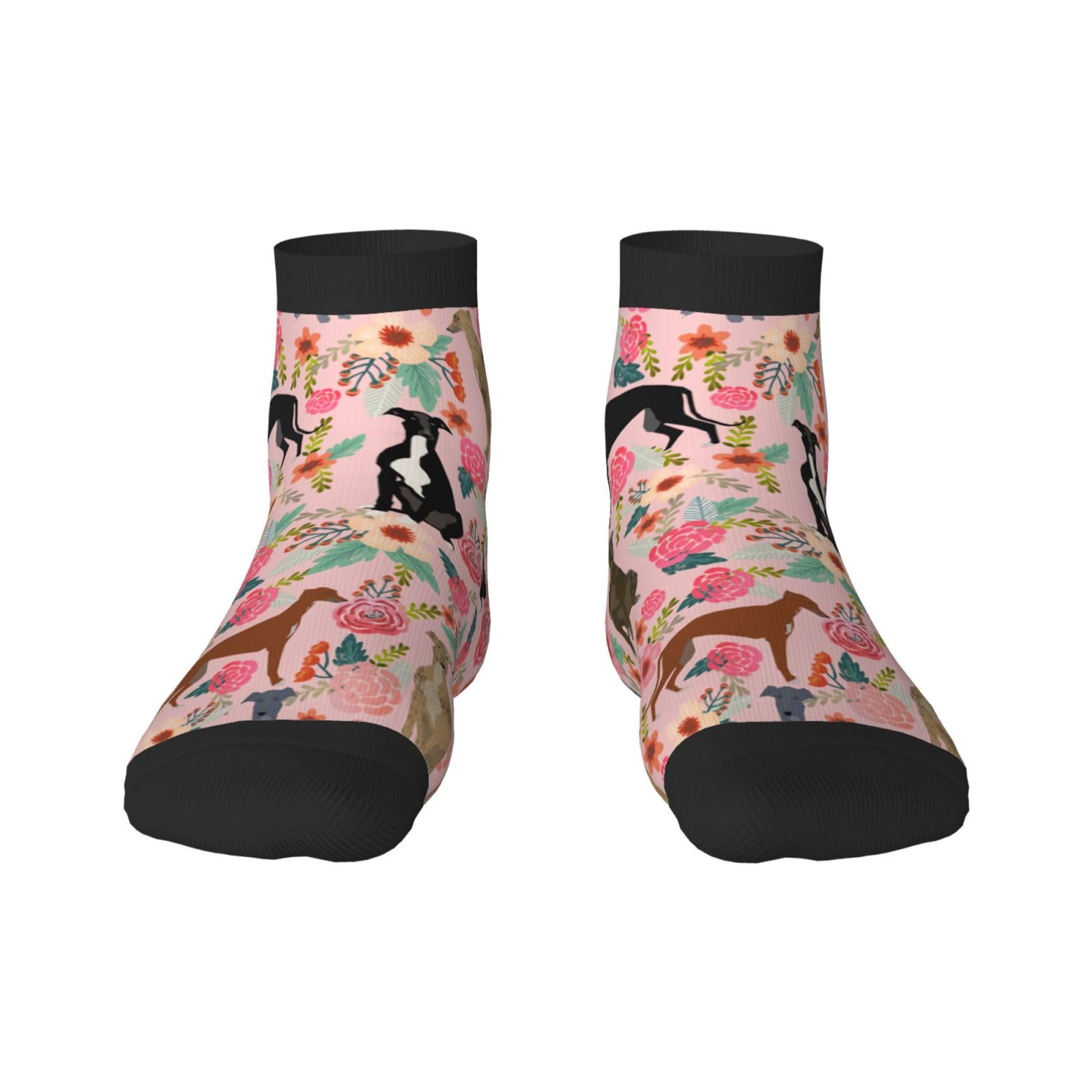 Xoeiran Farmhouse Floral Cute Brindle Greyhound Dog Long Socks For Women Teen Girls Boys-Novelty Colorful Funny Dress Cute Crew Socks - Halloween