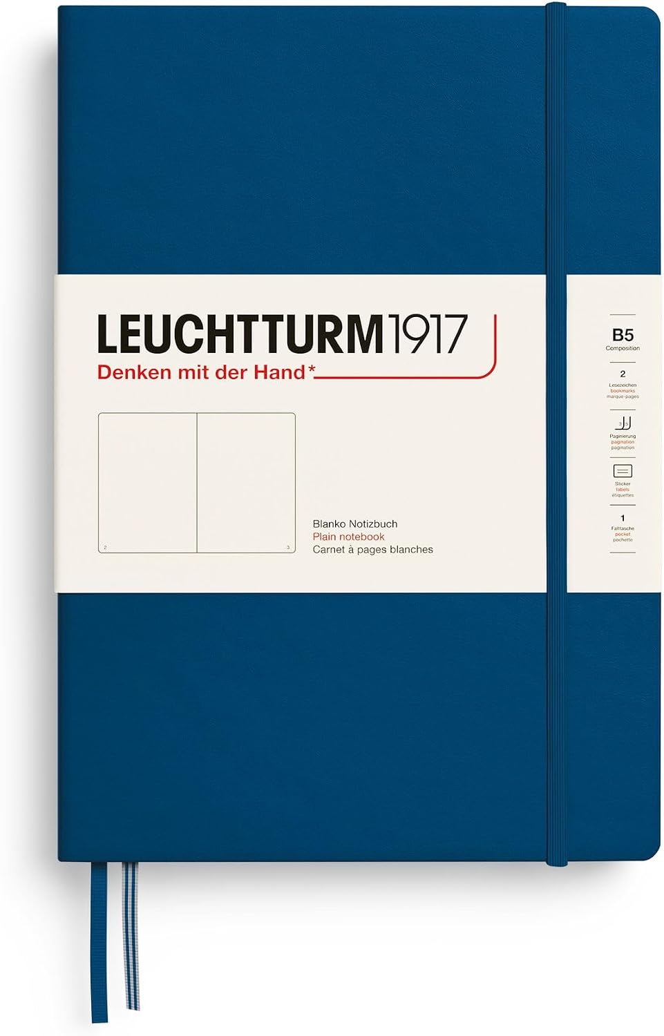 LEUCHTTURM1917 - Notebook Hardcover Composition B5-219 Numbered Pages for Writing and Journaling (Indigo, Plain)
