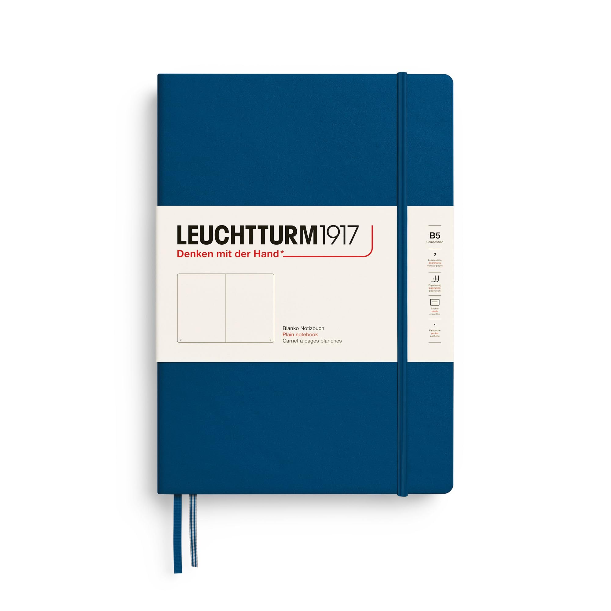 LEUCHTTURM1917 - Notebook Hardcover Composition B5-219 Numbered Pages for Writing and Journaling (Indigo, Plain)