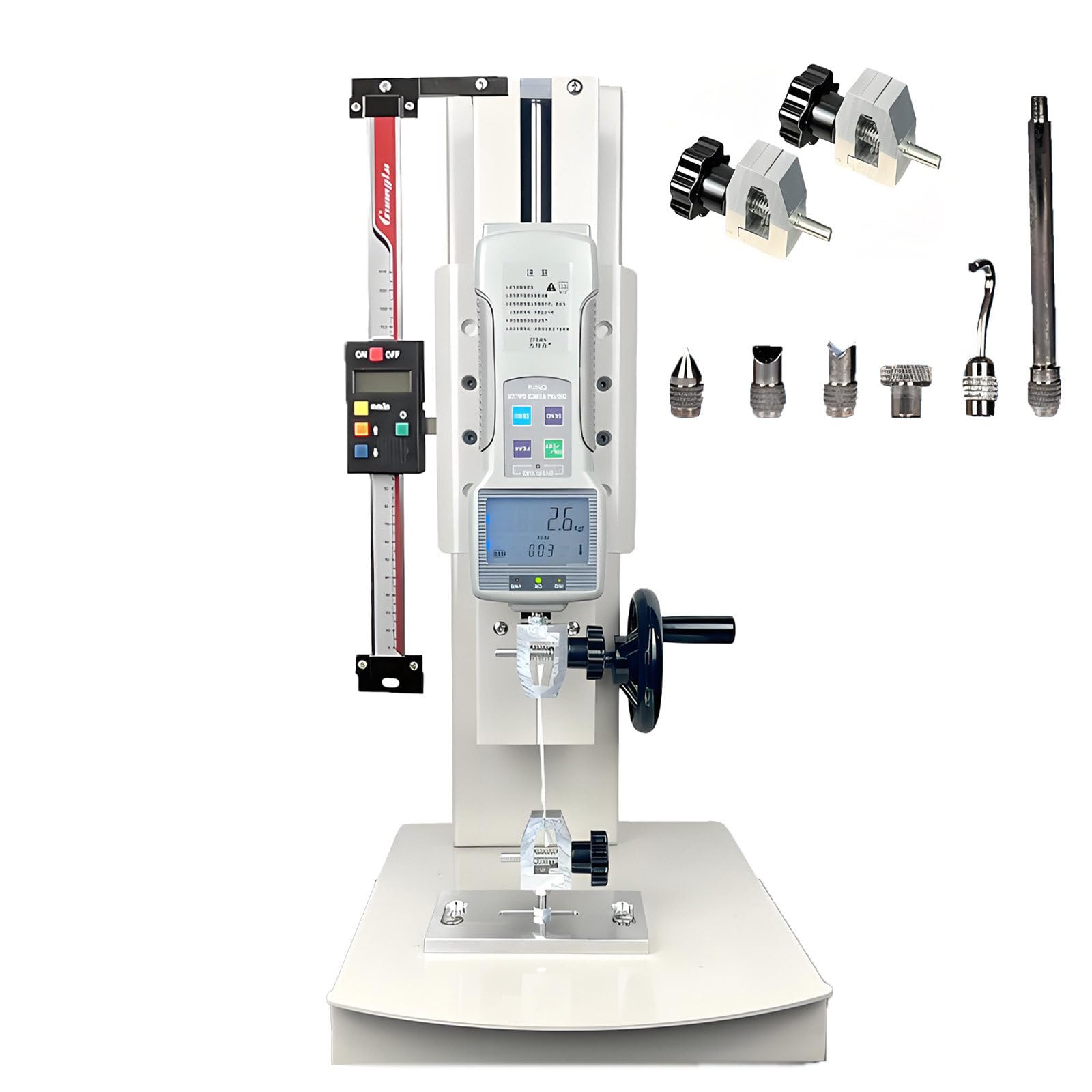 NYANS Desktop Tensile Testing Machine, Digital Pull Force Tester, with 5 Probes, 2 Testing Clamp, Stroke 270mm, for Compression and Tension Testing withRuler-20N