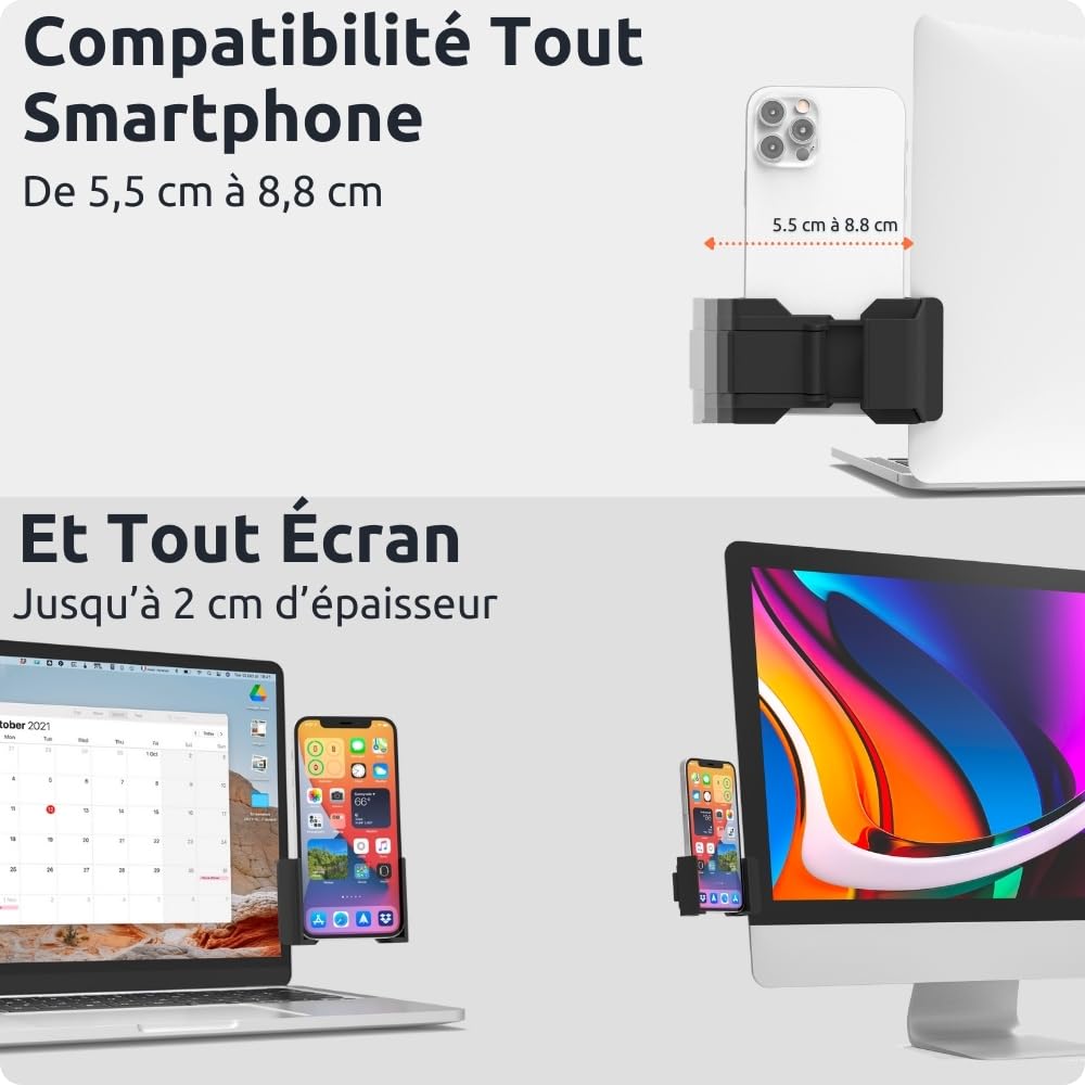 Support Téléphone PC Ajustable Universel pour iPhone Samsung Huawei Google Pixel Noir