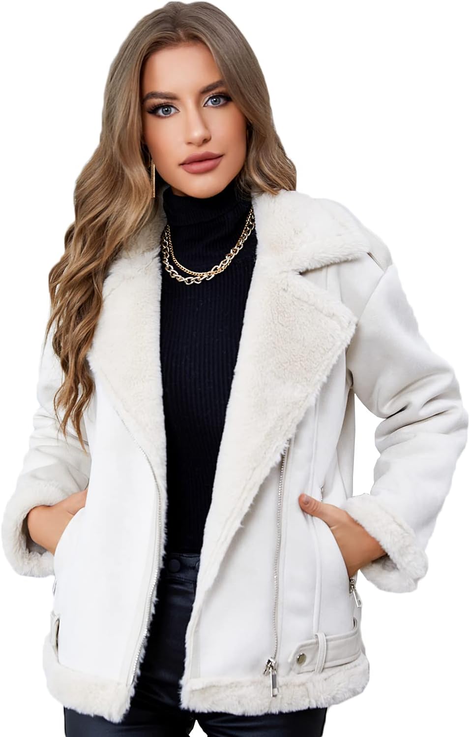 LY VAREY LIN Women's Faux Suede Moto Jacket