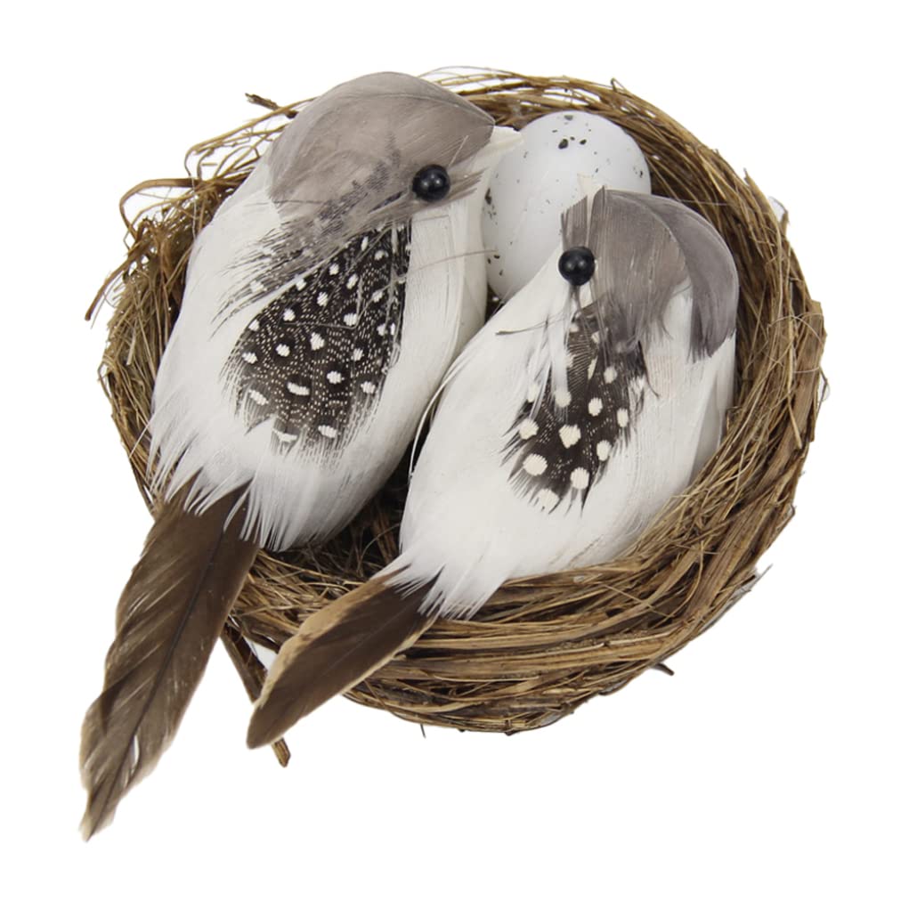 Yeaxxsqy Artificial Craft Birds with Nest & Egg, Realistic Feathered Bird Figurines for Garden Home Decor