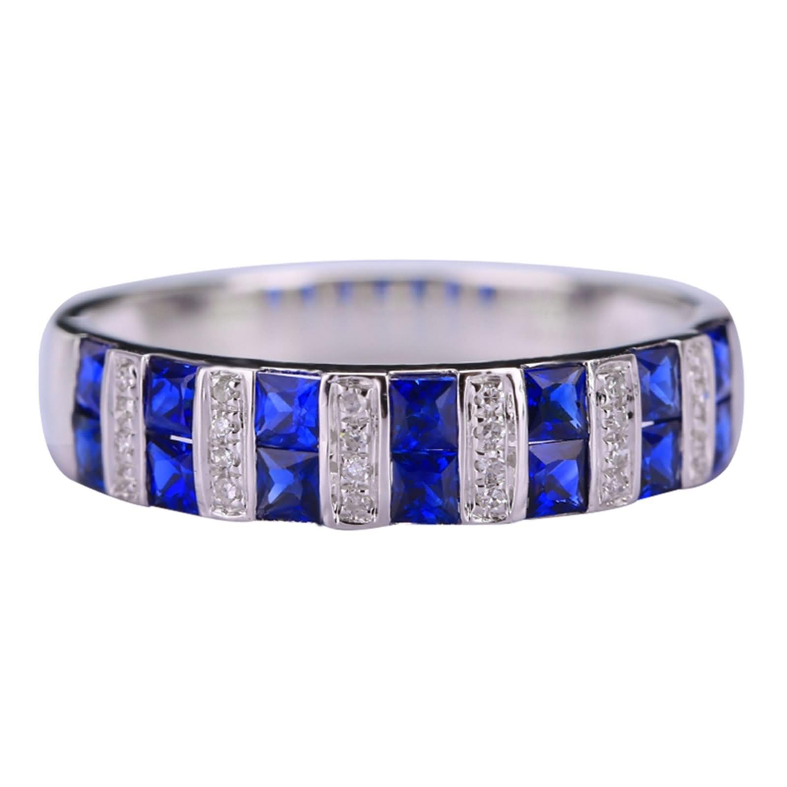 Beydodo Anillo de Boda Oro Blanco Mujer 9 14 18K con Cuadrado con Zafiro Creado de 0.99ct y Moissanita, Anillo de Mujer Compromiso Plata Azul