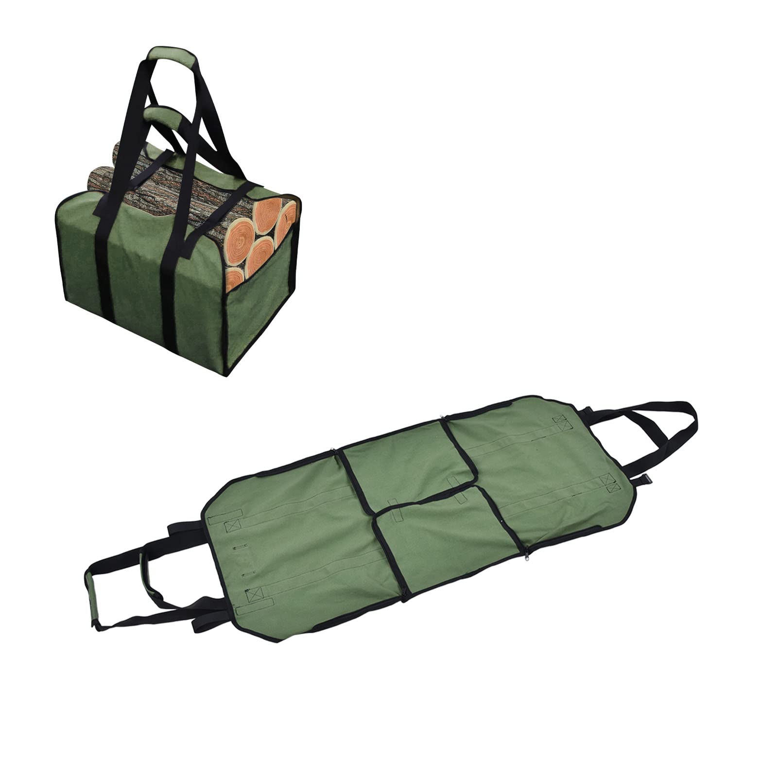 Portalegna da ardere in Tessuto Oxford, Borsa per Legna da ardere Resistente con, Borsa Portatile per Legna da ardere per Campeggio, Picnic, Giardino, Design espandibile per Legna (Verde)