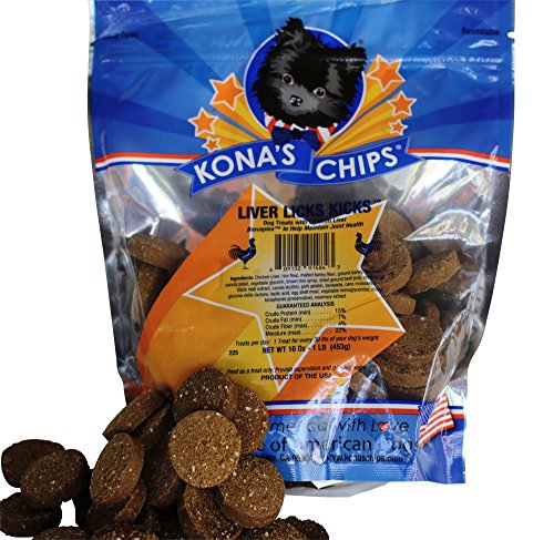 KONA'S CHIPS® Liver Licks Kicks; Liver Dog Treats Chews with Natural Joint Pain Relief for Dogs, Natural Glucosamine for Dogs and Chondroitin 1 lb Bag, Dog Treats Made in USA ONLY KONA'S CHIPS® Liver Licks Kicks; Liver Dog Treats Chews with Natural Joint Pain Relief for Dogs, Natural Glucosamine for Dogs and Chondroitin 1 lb Bag, Dog Treats Made in USA ONLY