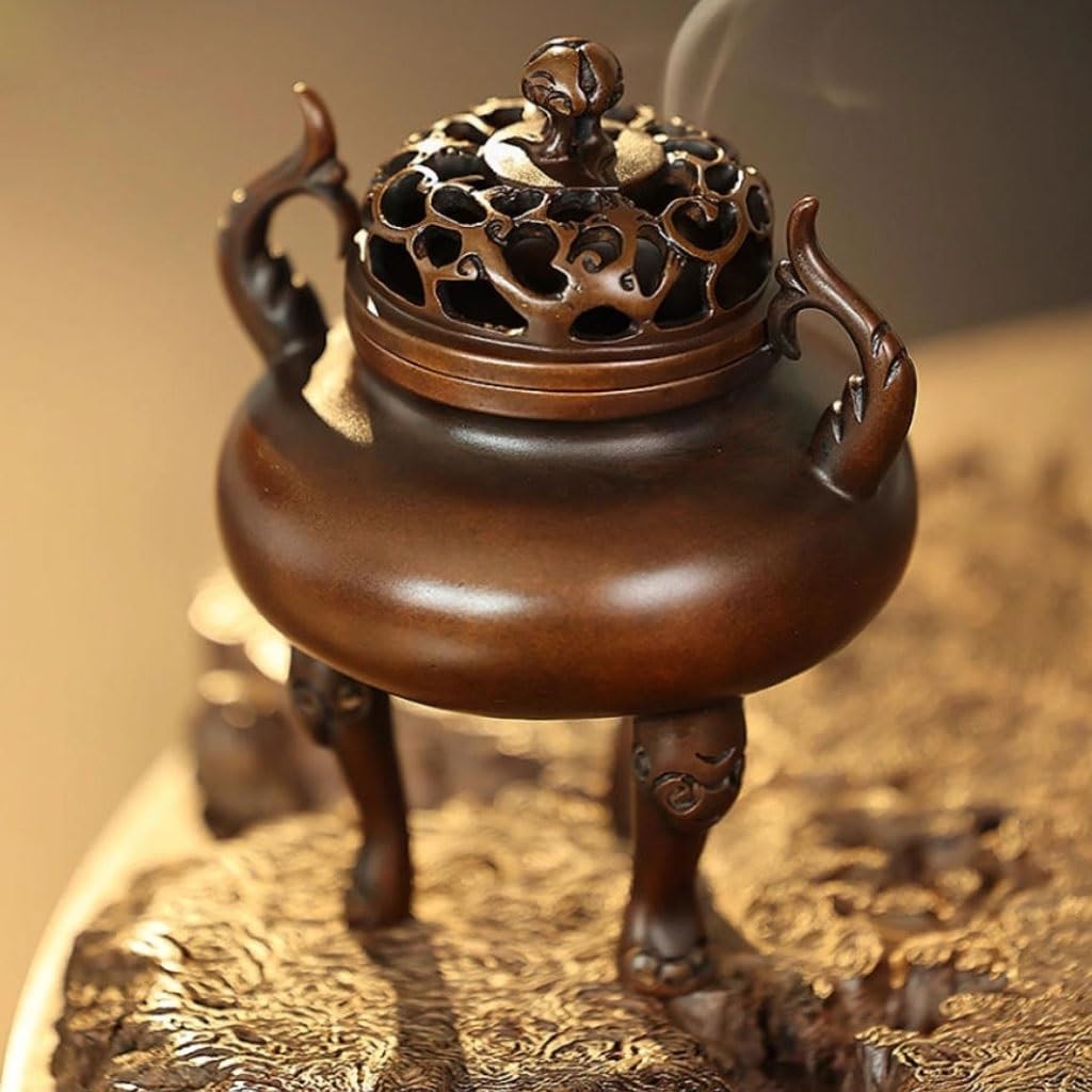 Quemador de incienso de cascada, quemador de incienso de sándalo para interiores, creativo de cobre puro, adornos decorativos antiguos, quemador de incienso de reflujo