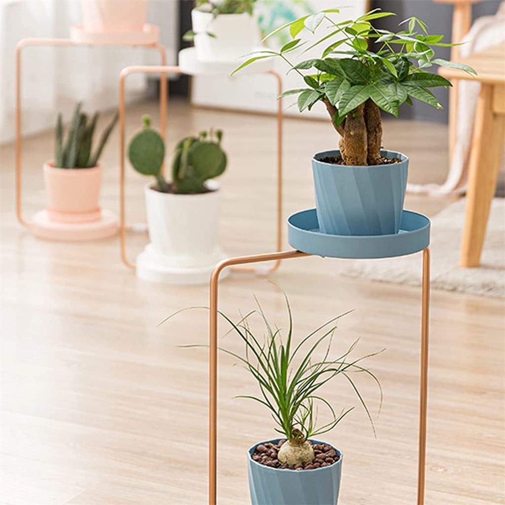 2 Tier Iron Flowerpot Stands Nordic Planter Rack for Succulents Ivy Green Vines Garden Decoration(Lake Blue)