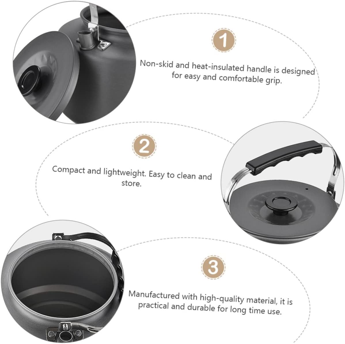 Camping Tea Pot Outdoor Water Kettle Infuser Non-slip Handle Heat Insulated for Hiking Picnic