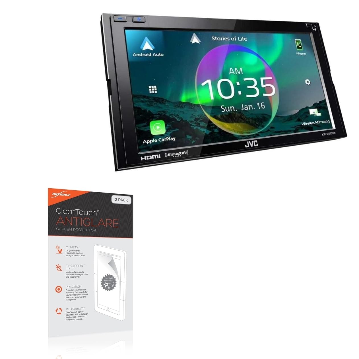 BoxWave Screen Protector Compatible with JVC KW-M875BW (6.8 in) - ClearTouch Anti-Glare (2-Pack), Anti-Fingerprint Matte Film Skin
