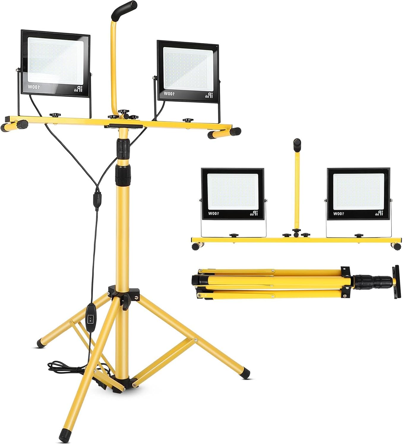 30000 Lumen LED Work Lights with Stand, Portable 2 Head Work Light with Adjustable and Foldable Tripod Stand, IP66 Waterproof Tripod Worklights for Workshop Garage Construction Site Lighting