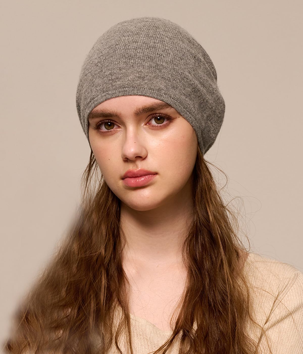 YUONNY Damska 100% kaszmirowa, luźna czapka beanie, damska jesienno-zimowa miękka ciepła dzianinowa czapka z czaszką, modna jednokolorowa luźna czapka, outdoorowa narciarska snowboard dzianinowa