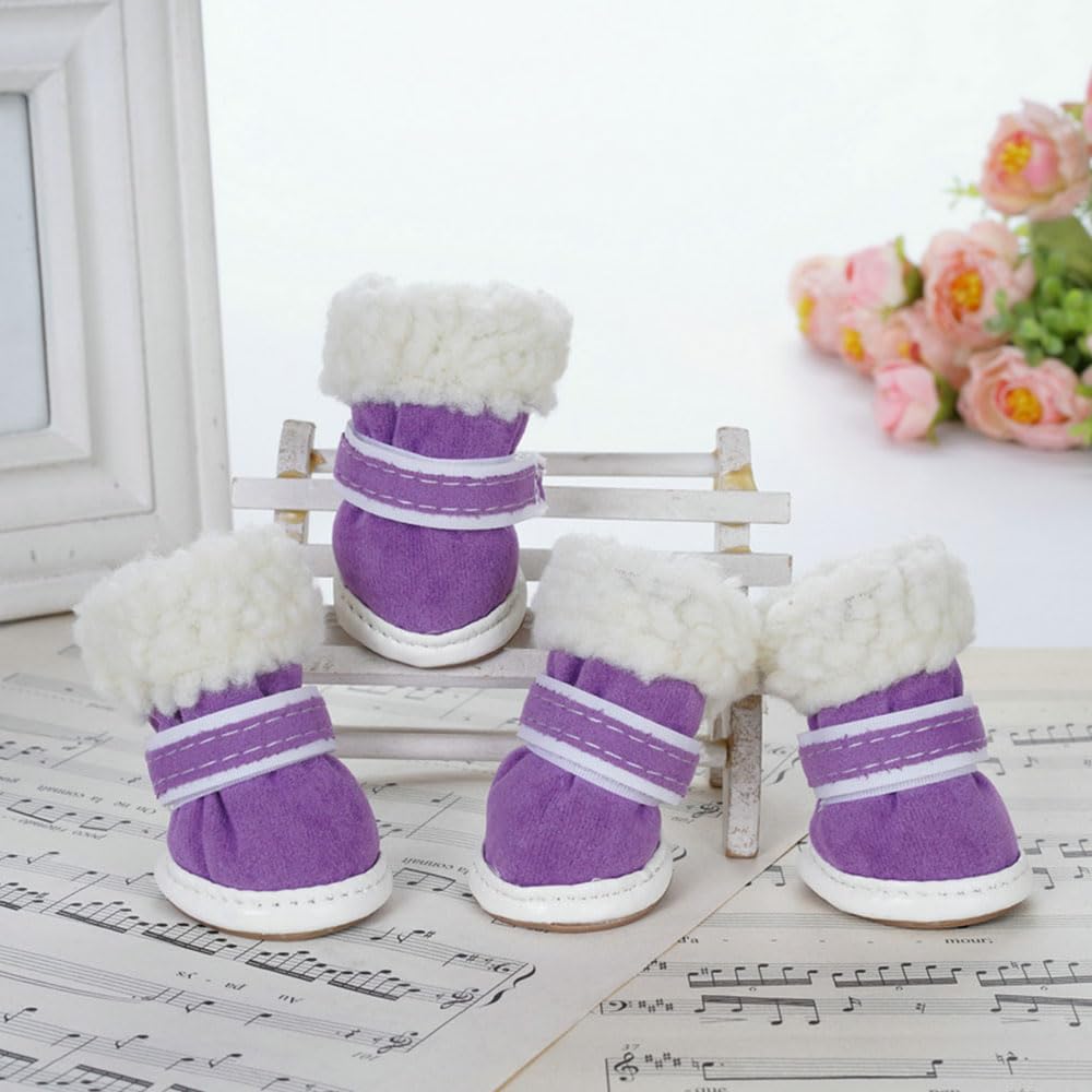 FANSU Dog Boots Dog Shoes Winter Dog Paw Protectors for Small Medium Dogs 4 Pieces Plush Dog Walking Boots Dogs Boots for Indoor Hardfloor Ourdoor Walking (5,Lavender Purple)