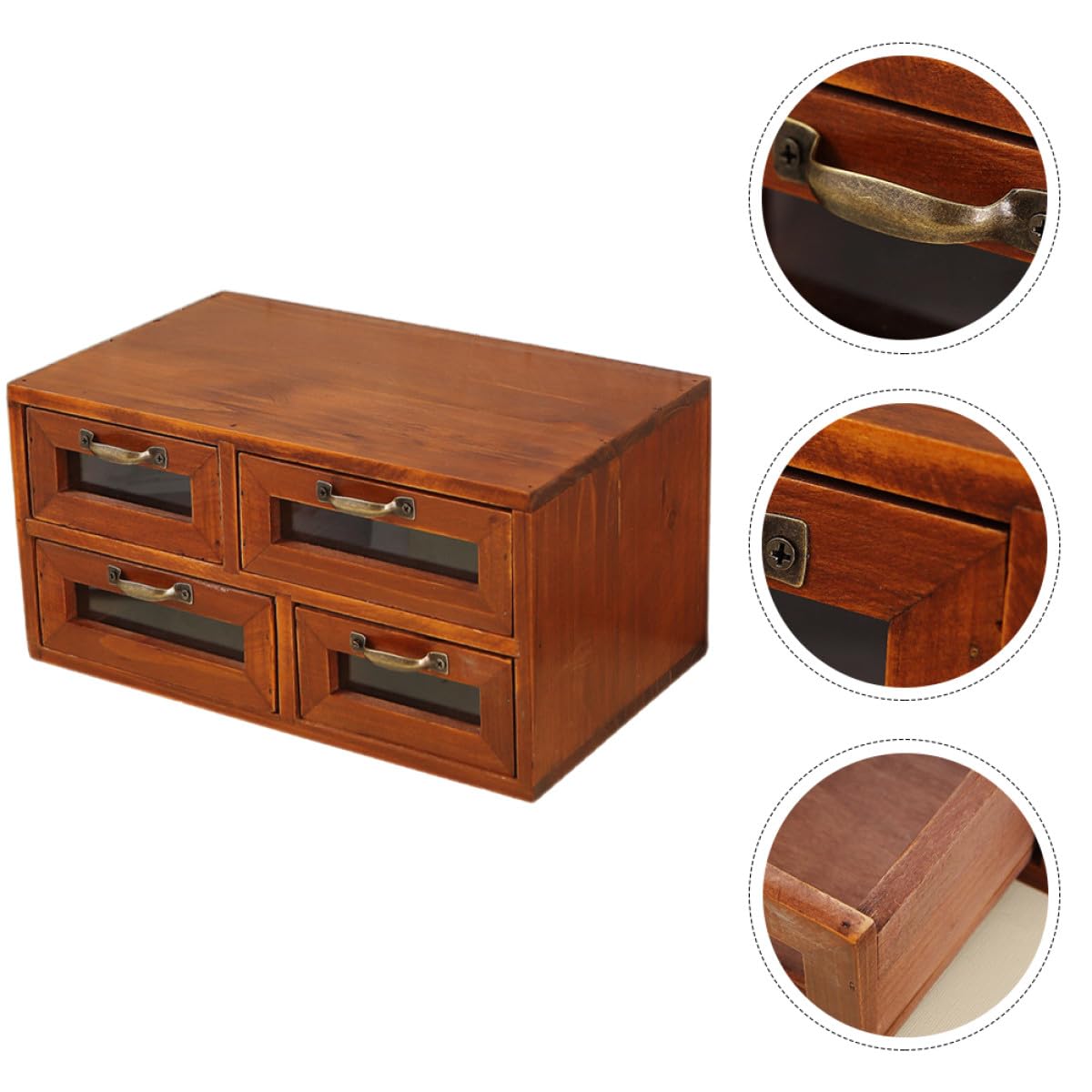 CALLARON Organizer da Scrivania in Legno Quattro Cassetti, Contenitore Multifunzione per Ufficio, Casa e Studio, Porta Cosmetici e Cancelleria Rustico