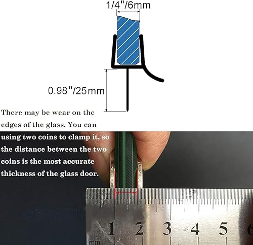Miniatura 10 de Sello inferior de puerta de ducha sin marco con riel de goteo de vidrio grueso de 38 pulgadas de largo de 27.5 pulgadas de largo - Tira de sello de