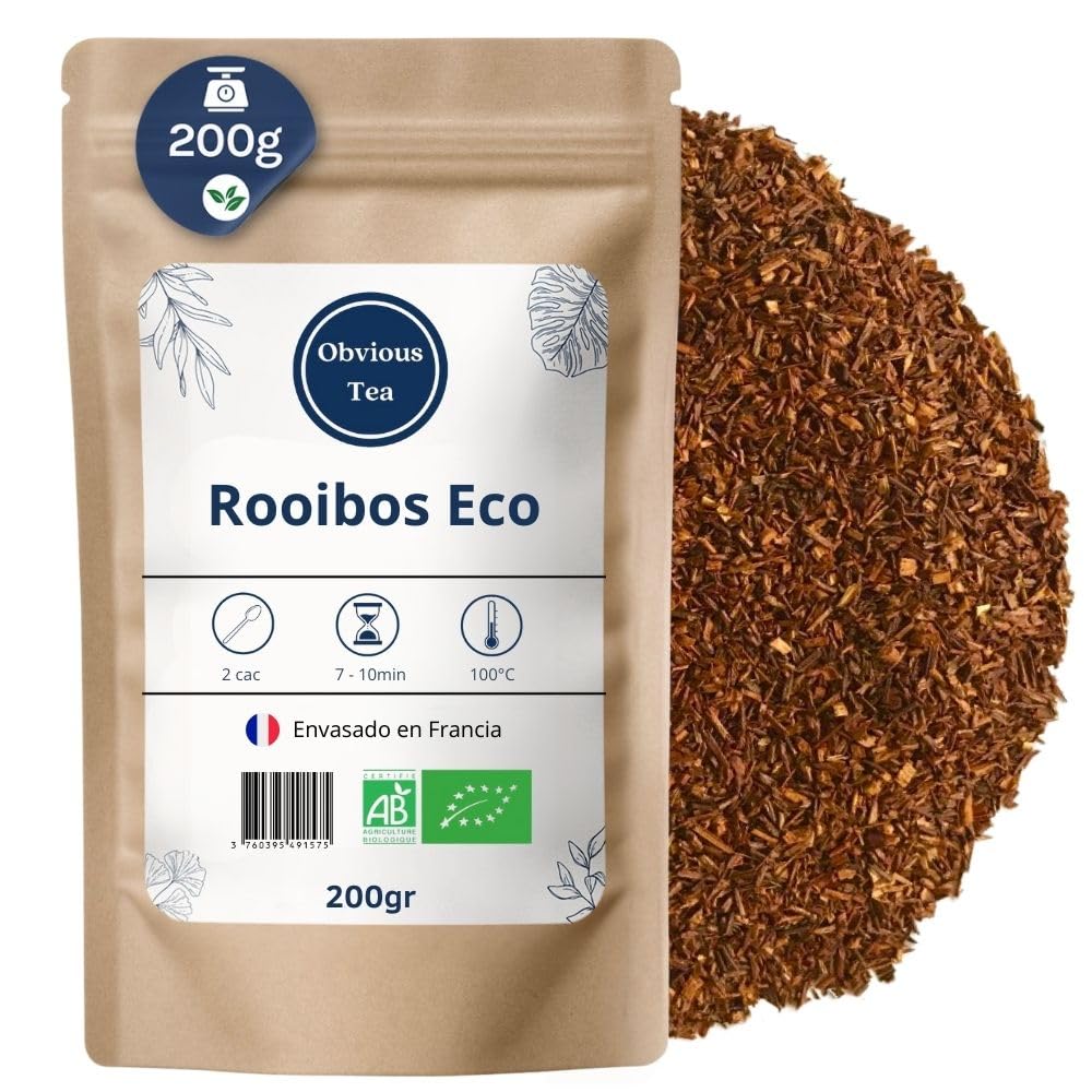 Rooibos Orgánico Infusión Vegana Hoja Suelta 100% Natural Libre de OGM Agricultura Ecológica Envasado en Francia 200g