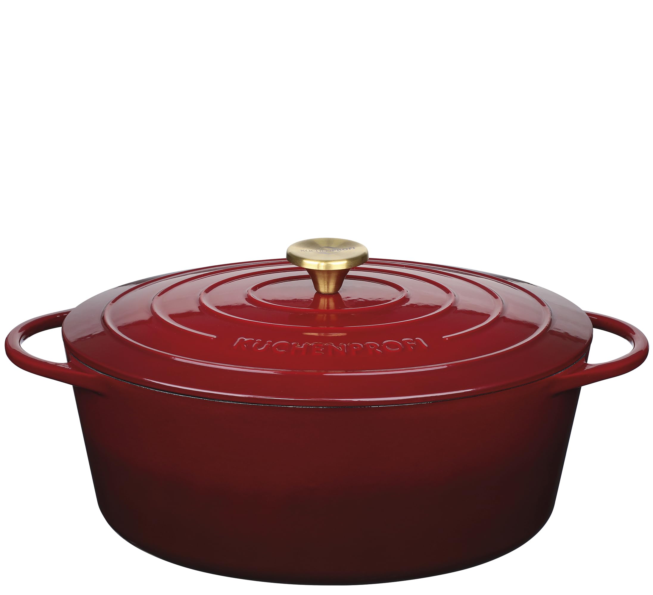 KÜCHENPROFI Gusseisen Bräter oval mit Deckel, 33 cm, emailliert, médoc | Schmortopf, für Backofen und Grillgerät, induktionsgeeignet, energieeffizient, pflegeleicht, emailliert