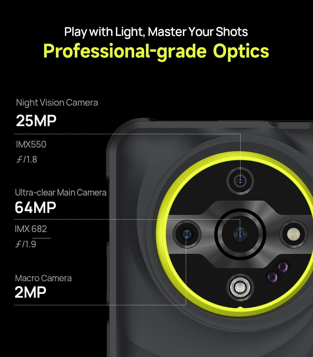 Ulefone Armor X31 PRO 5G Outdoor Smartphone Ohne Vertrag, 64MP+25MP Kamera (Nachtvision & Blendenblitz), 5G 16GB+256GB, 6,56" HD+120Hz, IP68 Android 14 Robustes Handy, 3 Kartenslot, GPS NFC Schwarz