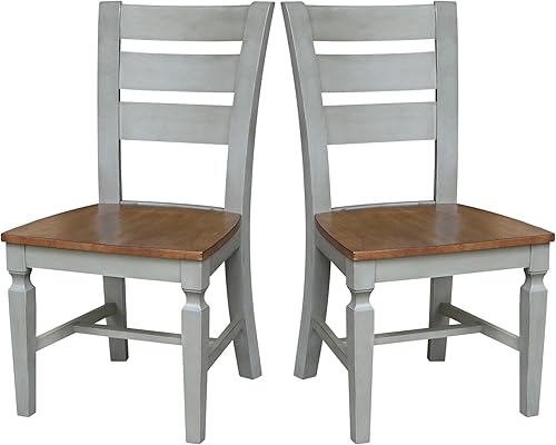 IC INTERNATIONAL CONCEPTS Juego de dos sillas de comedor Vista Laddback, nogal desgastado/piedra Hickory/piedra