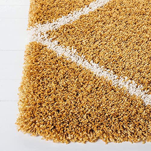 Image of Handmade Shaggy Fur Rectangular Rugs And Carpet For Bedroom, Living Room (5X7 Feet, Gold & Ivory)