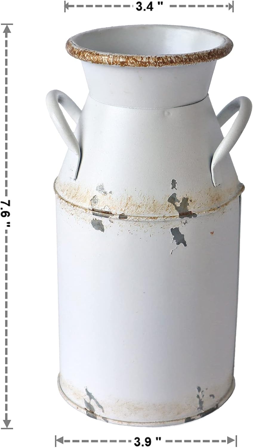 Galvanized Milk Can Antique Retro Vase Metal Planter Rustic Vintage Primitive Flower Holder Farmhouse Country Plant for Home Office Decor, 7.6” - Image 6
