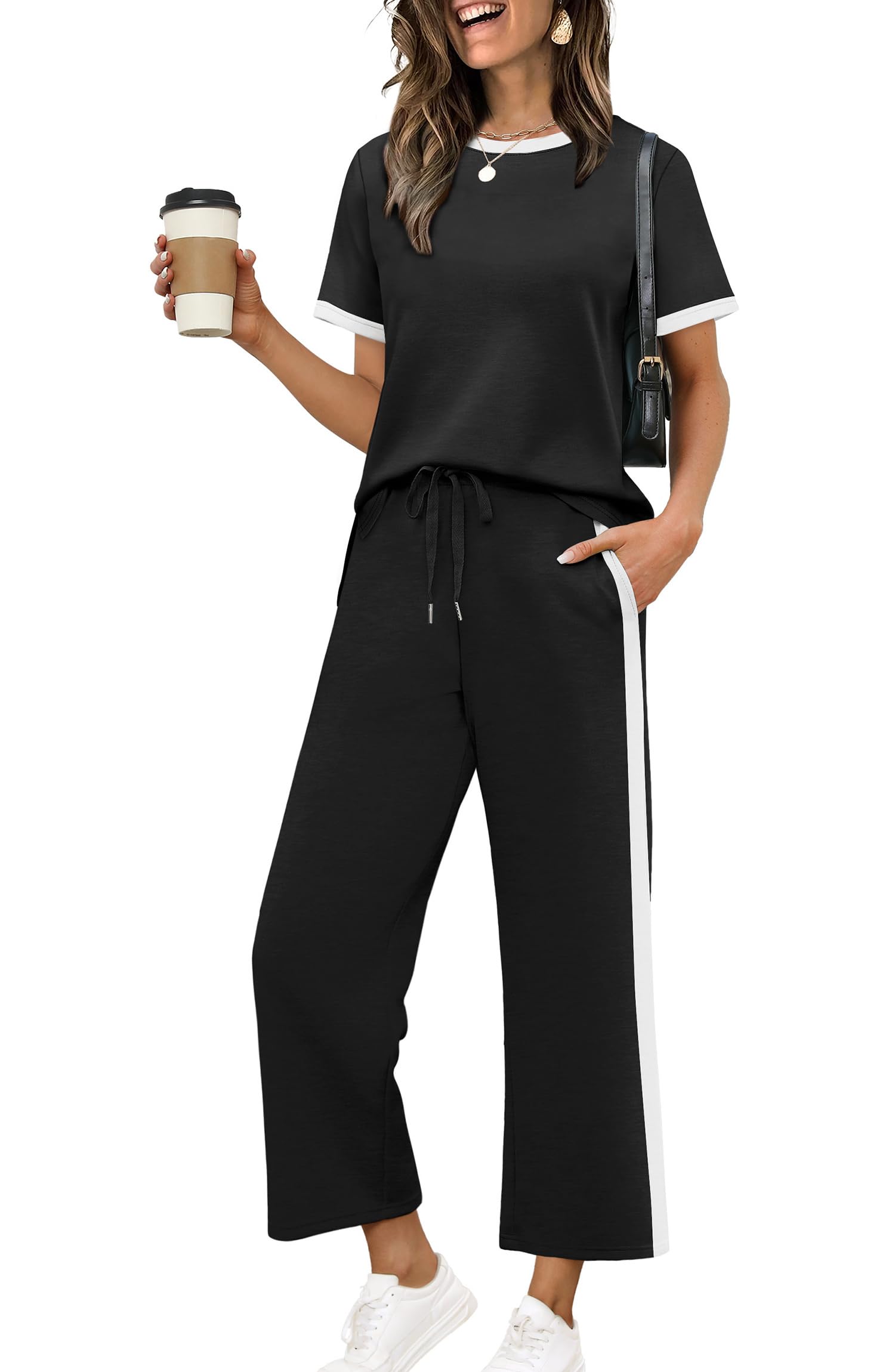 XIEERDUO Women's Side Slit Lounge Sets 2026 Fashion 2 Piece Travel Outfits Cozy Loungewear Wide Leg Tracksuits S-3XL