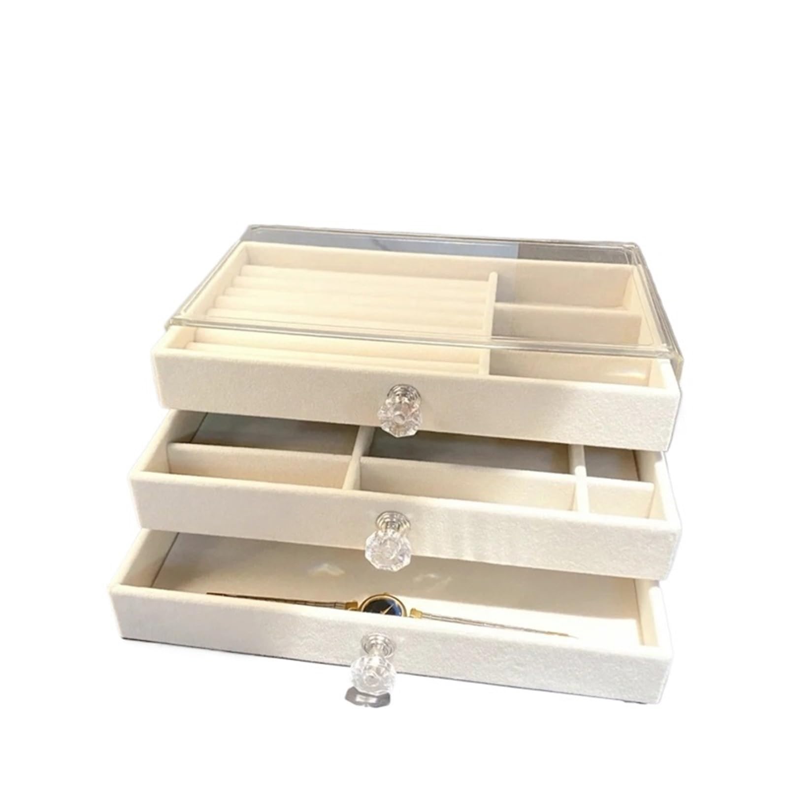 YUSUZH 1 Piece Of High-capacity Three-layer Flannel Jewelry Box Drawer Storage Earrings Necklace Ring for Rings, Earrings