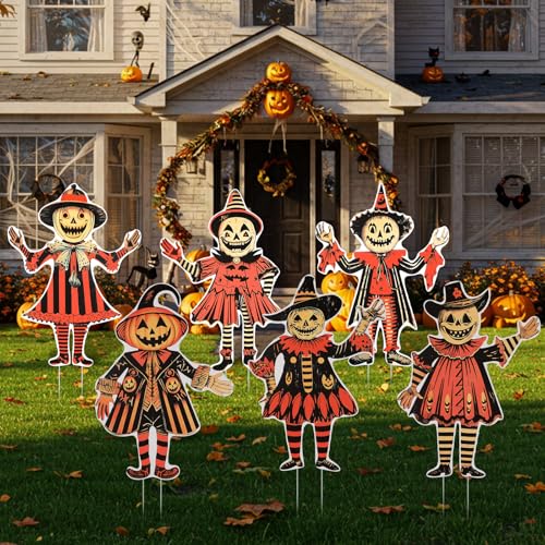 Roowest 6 Pcs Vintage Halloween Yard Signs with Stake Spooky Pump...