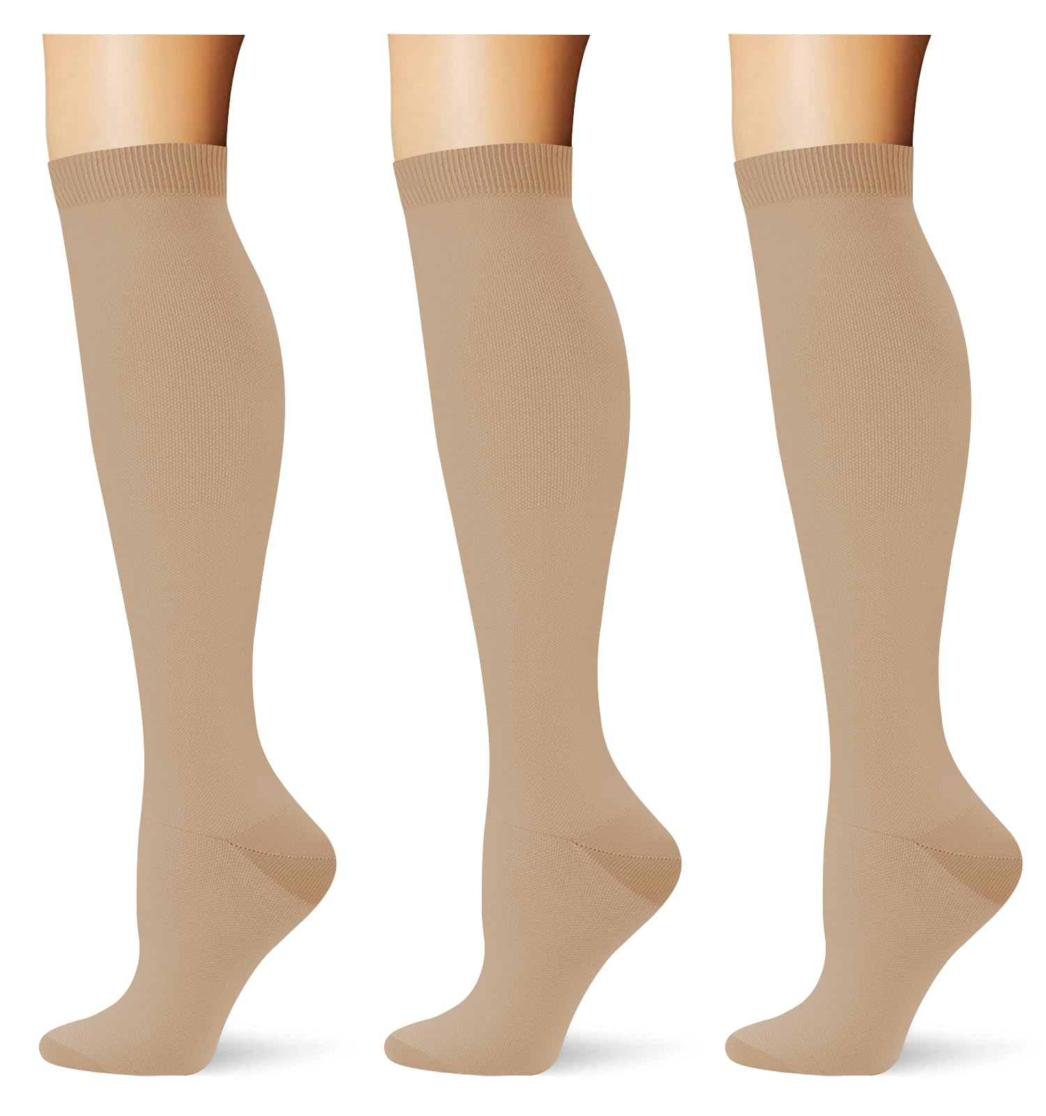 (3 pairs) Compression Socks 20-30 mmHg Long Knee High Socks for Women Men Support Athletic Travel Daily Wear