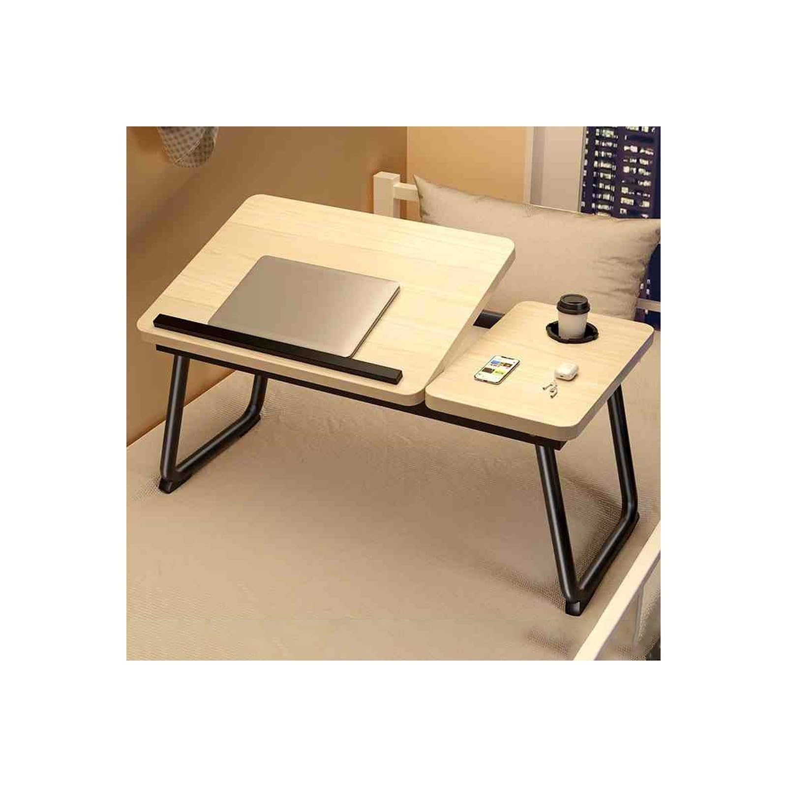 Plateau pour Ordinateur Plateau Inclinable Table De Lit Table Portable Lapdesk Pliable Table Pliable avec Porte Gobelet Convient pour Le Canapé, La Lecture Et L'éCriture(White Oak)