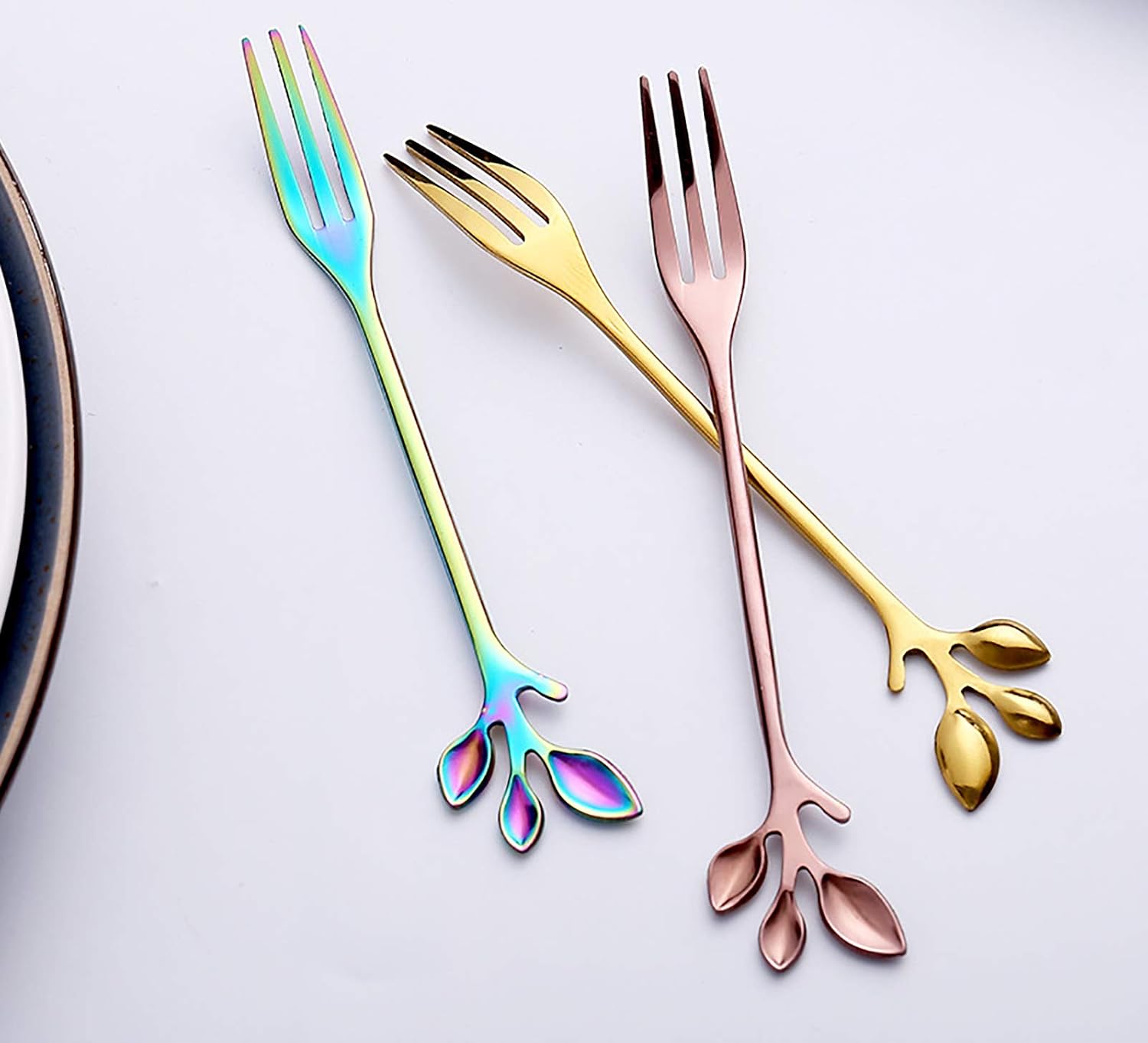 Stainless Steel Dessert Fruit Forks Cocktail Sticks Set of 6, Stainless Steel 4.7 Inches Mini Salad Forks Appetizer Cake Dessert Forks Party Supplies (6 Forks-Rose Gold) image 4