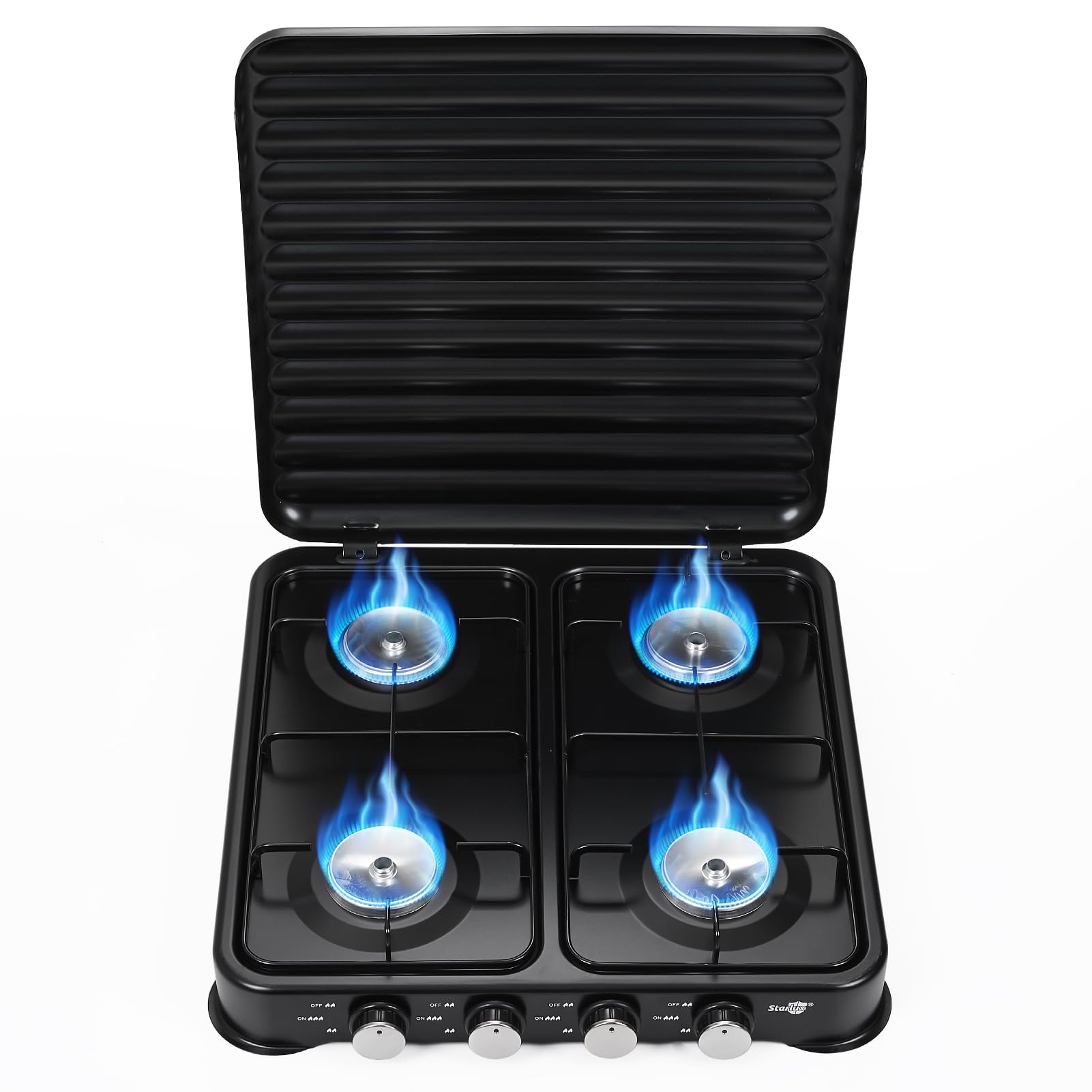 Warmiehomy Camping Gaskocher, 4 Brenner Tragbarer Gaskocher, 8800W Gasherd Kocher mit Deckel & Regler, Propan Campingkocher für Camping, Garten, Reisen, Outdoor Kochen