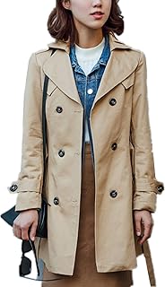 Gabardina Mujer Elegante Invierno Windbreaker Bolsillos Laterales Doble Botonadura Manga Larga Modernas Color Sólido De So...