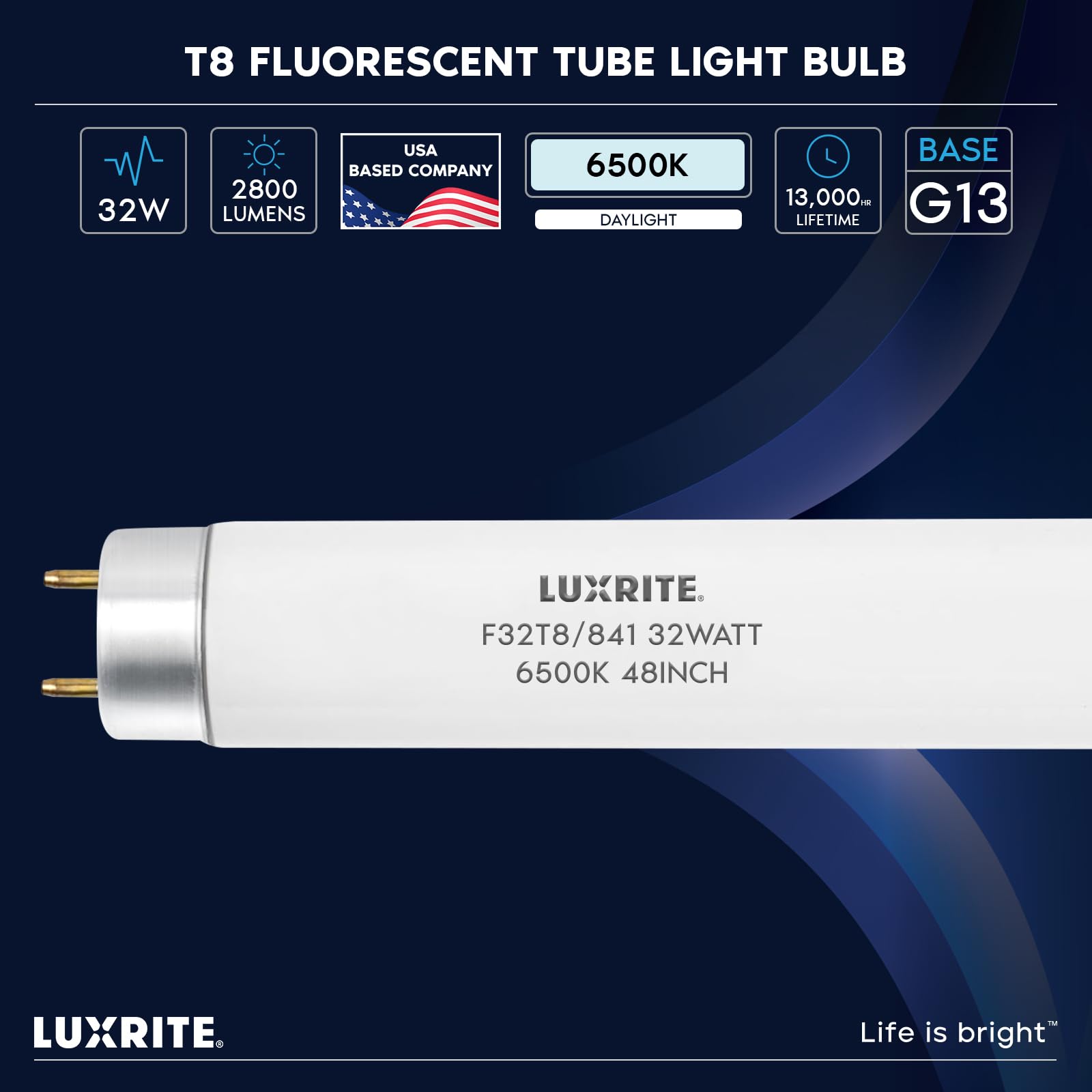 LUXRITE F32T8/865 32W 48 Inch T8 Fluorescent Tube Light Bulb