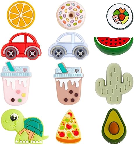 Miniatura 1 de SUNNYCLUE 1 caja de 12 estilos de cuentas focales de silicona 3D de silicona con formas lindas, cuentas grandes de cactus a granel, cuentas gruesas