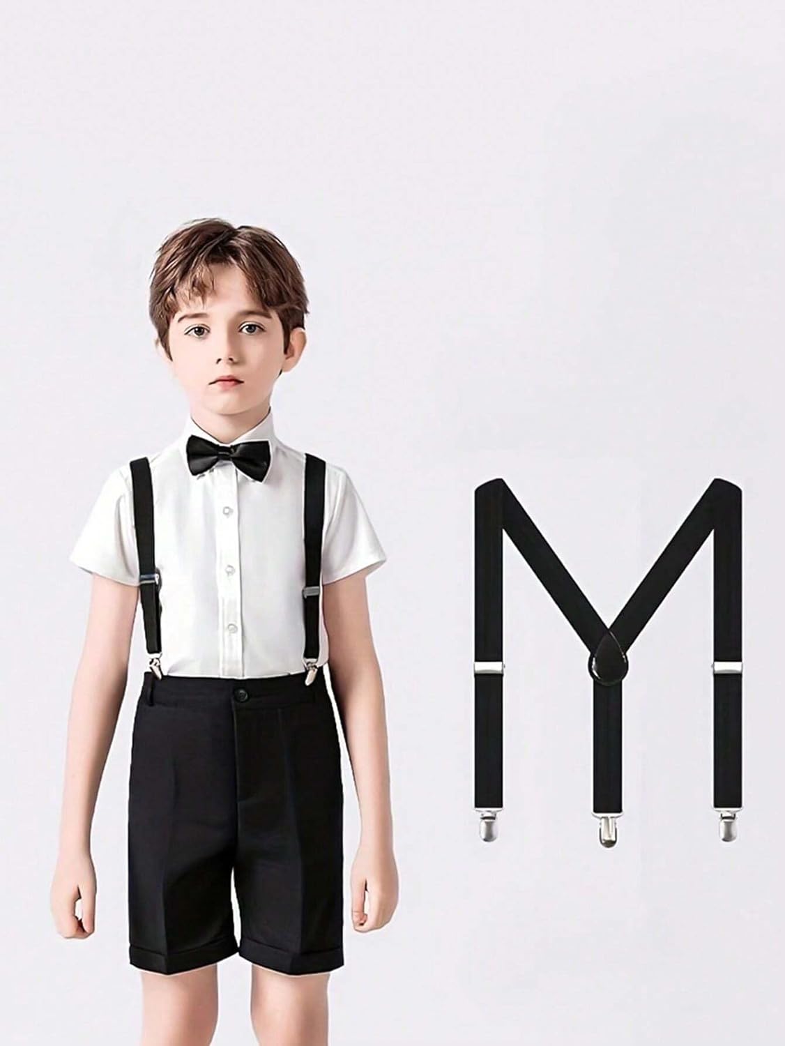 Elastic Kids Suspenders Bowtie Set - Adjustable Y Black Suspenders for Boys and Girls - Image 5