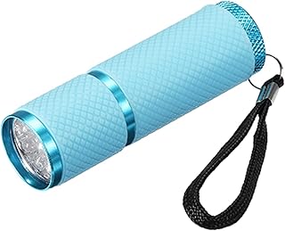 9 LED Glow in Dark Flashlights, Mini Aluminum Flashlight Rubber Coated Flashlight with Strap for Camping, Hiking, Party, Blue