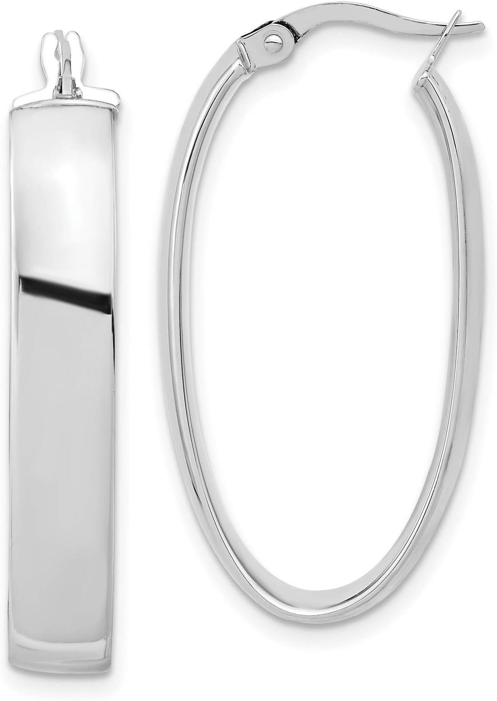 14k White Gold Oval Hoop Earrings for Women with Polished Finish, Lightweight Design, Secure Latch Back Closure, Classic Everyday Wear, Minimalist Gold Hoops, Modern Style, Timeless Elegant Look