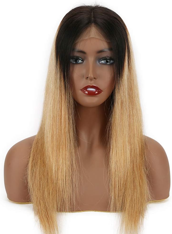 YanT HAIR Lace Front Wigs Human Hair For Women 4X4 Size Lace Straight Wig Ombre 1B/27 Color, T1b/27 Color, 14 inches
