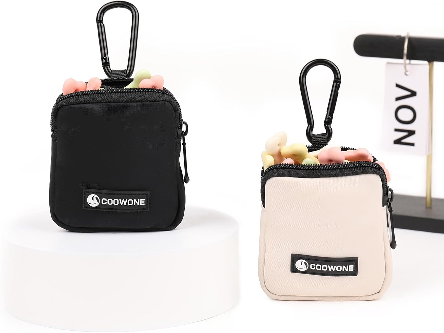 Dog Treat Pouch 2 PCS, Waterproof Small Dog Treat Bag for Leash, Hands Free Dog Walking Bag with Carabiner, Dog Poop Bag Holder for Pet Puppy Travel or Outdoor Use, Zipper Closure to Avoid Spilling - Image 3