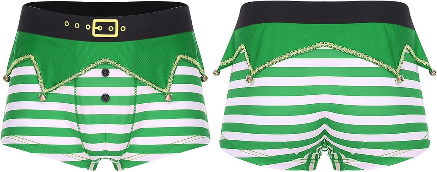 Christmas Underwear for Men Funny Boxer Briefs Xmas Costume Striped Bulge Pouch Underwear