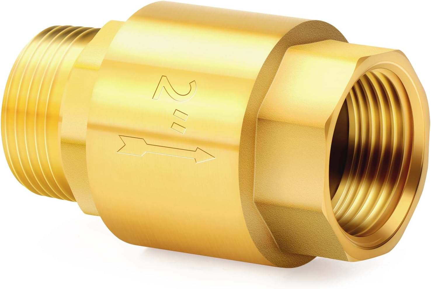 ChillWaves Brass In-Line Spring Check Valve 2" NPT Male x 2" NPT Female Thread, One-Way Non-return Vertical Check Valve for Backflow Prevention(1-PACK)