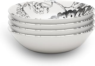 Wade WA967044BLK Botanical Night - Juego de 4 cuencos para cereales con diseño floral negro, hechos de loza, fabricados en Stoke-on-Trent, 19 cm, color negro