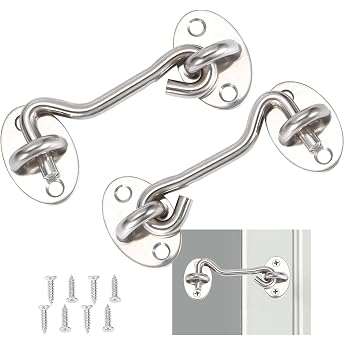 2 St Ck Sturmhaken mit  SeKabinenhaken EdelstahlT Rhaken Silber FensterhakenSturmhaken f r Schwingt R HolzFensterl Den Holz Scheunentor Gartentor Riegel mit 8 St ck Montage Schrauben7.5CM
