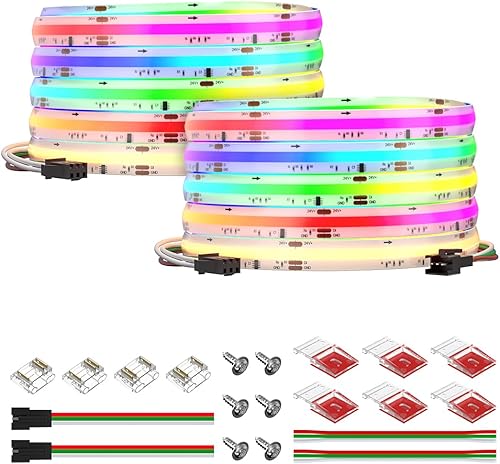 Miniatura 19 de BTF-LIGHTING FCOB IP66 Tira LED COB WS2814 IC RGBW 6000K 24FT 784LED/m DC24V Luz Flexible de Alta Densidad de Persecución de Color de 10mm de Ancho