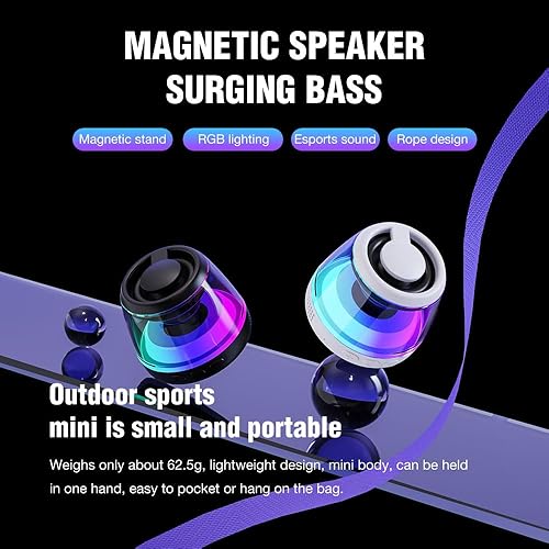 Miniatura 8 de Altavoz Bluetooth magnético, altavoz Bluetooth de inducción inalámbrico, mini soporte portátil para teléfono celular para iPhone, cordón y luz